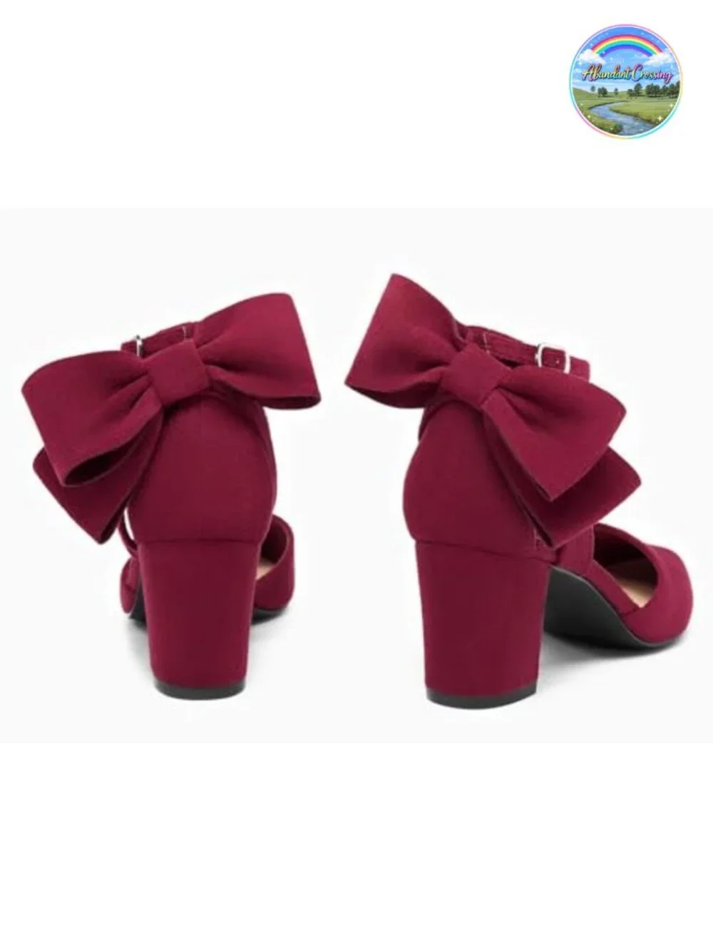 Women's Chunky Block Heels Ankle Strap Pointed Toe Suede Pumps with Bow